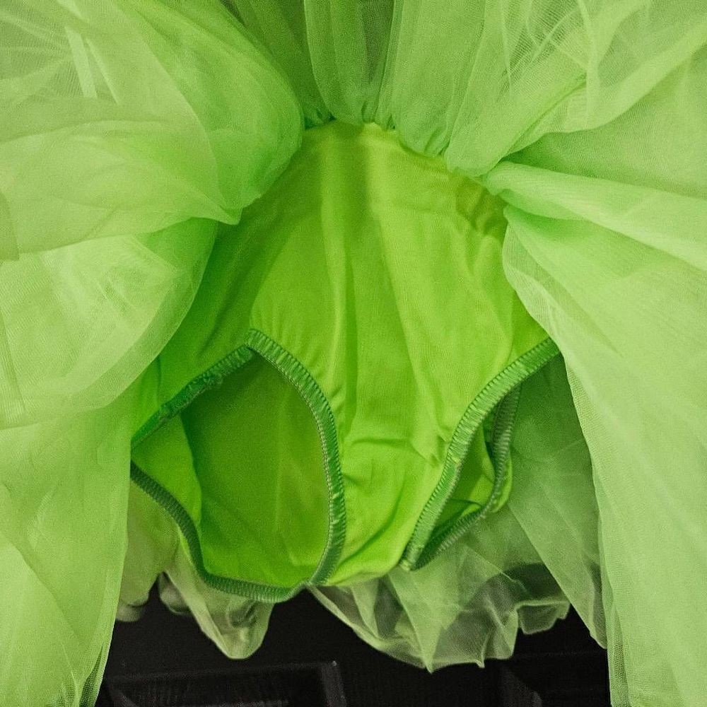 Weissman NWOT child intermediate dance costume lime green black polka dots jazz - Picture 4 of 6